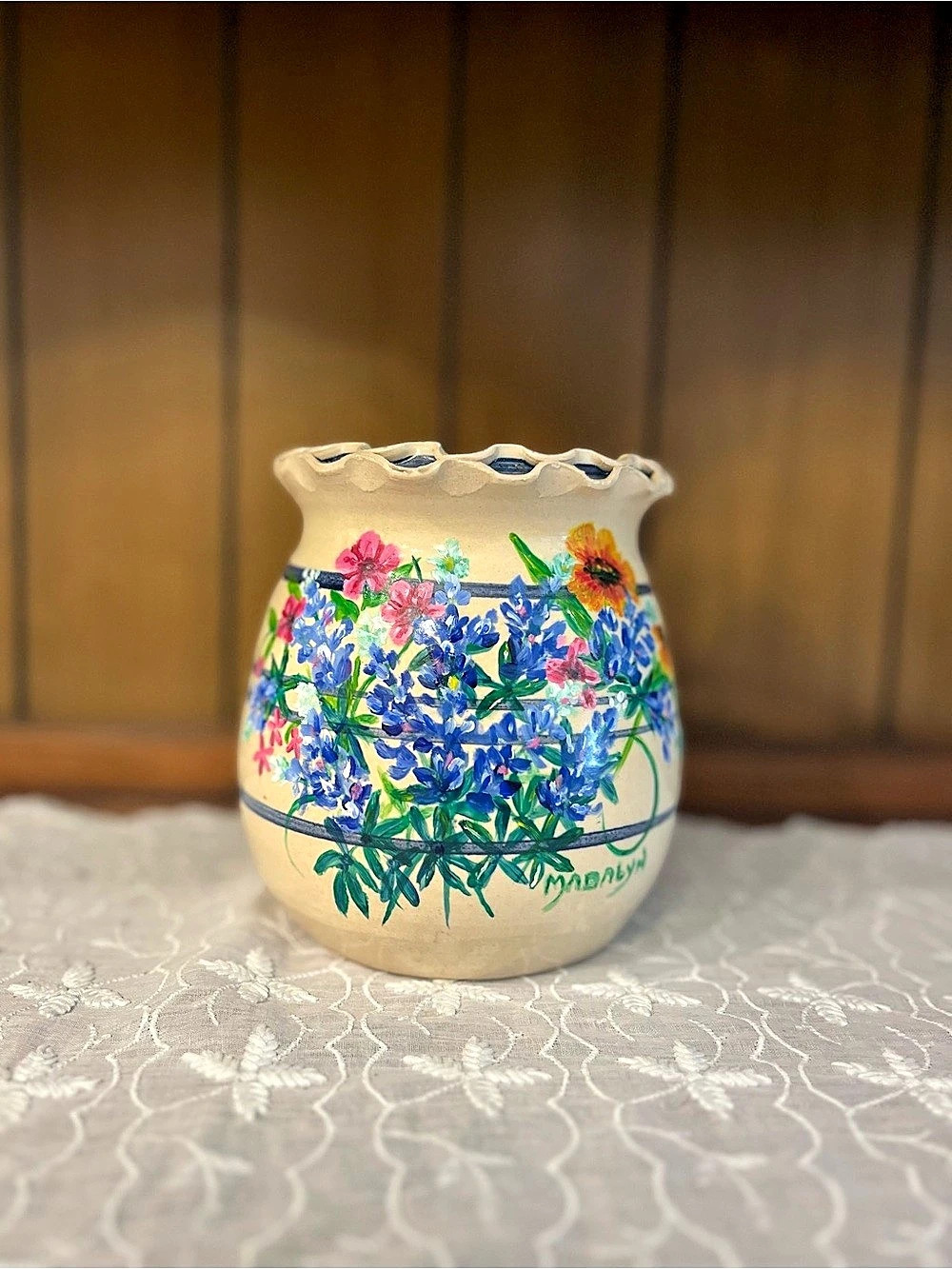Vintage Master Pottery Hand Painted Floral Vase